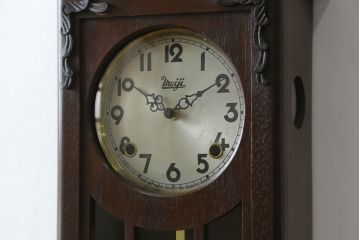 和製アンティーク　Meiji(明治時計社)　大正ロマンな雰囲気たっぷりの振り子時計(柱時計、古時計、掛け時計)(R-078922)