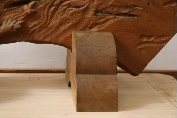 中古　総欅(ケヤキ)材　建仁寺　琳派　俵屋宗達筆の雷神を力強く彫り上げた衝立て(パーテーション、衝い立て、つい立て、間仕切り、ディスプレイ)(R-078926)