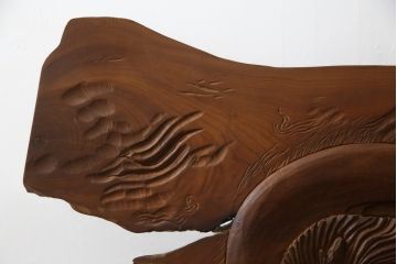 中古　総欅(ケヤキ)材　建仁寺　琳派　俵屋宗達筆の雷神を力強く彫り上げた衝立て(パーテーション、衝い立て、つい立て、間仕切り、ディスプレイ)(R-078926)