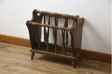 和製ビンテージ　飛騨産業　キツツキマーク　挽物のデザインがおしゃれなマガジンラック(本立て、収納、ヴィンテージ)(R-078927)