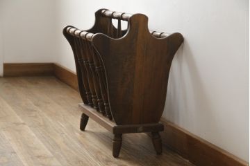 和製ビンテージ　飛騨産業　キツツキマーク　挽物のデザインがおしゃれなマガジンラック(本立て、収納、ヴィンテージ)(R-078927)