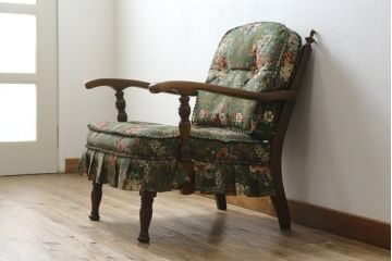 中古　飛騨産業　キツツキ　穂高シリーズ　シックで優雅な雰囲気漂う1人掛けソファ(アームチェア、一人掛け)(R-078928)