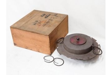 時代物　健仁松堂　斑紫銅蓋　透木釜　時を重ねた味わいのある羽釜(釜、湯釜、湯沸かし、煎茶道具、茶道具、共箱付き)(R-078930)