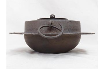時代物　健仁松堂　斑紫銅蓋　透木釜　時を重ねた味わいのある羽釜(釜、湯釜、湯沸かし、煎茶道具、茶道具、共箱付き)(R-078930)