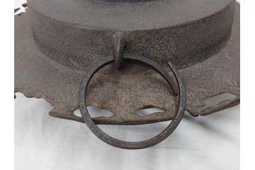 時代物　健仁松堂　斑紫銅蓋　透木釜　時を重ねた味わいのある羽釜(釜、湯釜、湯沸かし、煎茶道具、茶道具、共箱付き)(R-078930)