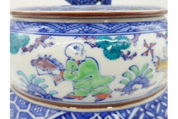 陶匠 高野昭阿弥　和楽庵　京焼　色絵祥瑞　唐子の図　意匠を凝らした水指(瓢箪、瓢形、腰捻、水差、茶道具、煎茶道具、共箱付き)(R-078931)
