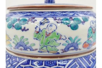 陶匠 高野昭阿弥　和楽庵　京焼　色絵祥瑞　唐子の図　意匠を凝らした水指(瓢箪、瓢形、腰捻、水差、茶道具、煎茶道具、共箱付き)(R-078931)