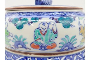 陶匠 高野昭阿弥　和楽庵　京焼　色絵祥瑞　唐子の図　意匠を凝らした水指(瓢箪、瓢形、腰捻、水差、茶道具、煎茶道具、共箱付き)(R-078931)