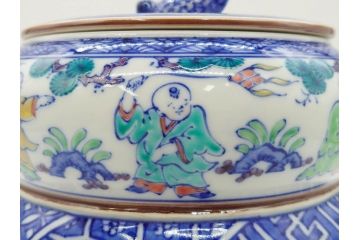 陶匠 高野昭阿弥　和楽庵　京焼　色絵祥瑞　唐子の図　意匠を凝らした水指(瓢箪、瓢形、腰捻、水差、茶道具、煎茶道具、共箱付き)(R-078931)