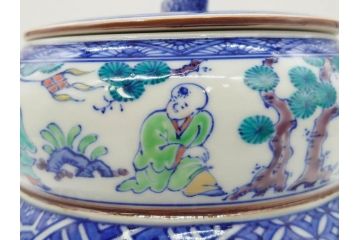 陶匠 高野昭阿弥　和楽庵　京焼　色絵祥瑞　唐子の図　意匠を凝らした水指(瓢箪、瓢形、腰捻、水差、茶道具、煎茶道具、共箱付き)(R-078931)