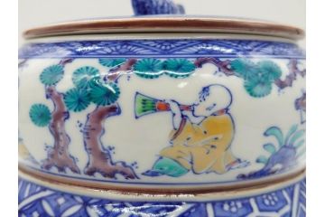 陶匠 高野昭阿弥　和楽庵　京焼　色絵祥瑞　唐子の図　意匠を凝らした水指(瓢箪、瓢形、腰捻、水差、茶道具、煎茶道具、共箱付き)(R-078931)