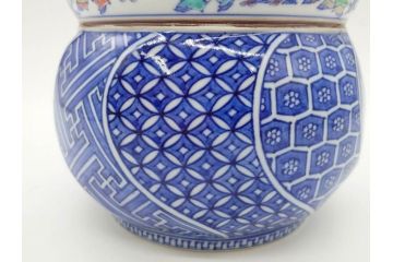 陶匠 高野昭阿弥　和楽庵　京焼　色絵祥瑞　唐子の図　意匠を凝らした水指(瓢箪、瓢形、腰捻、水差、茶道具、煎茶道具、共箱付き)(R-078931)