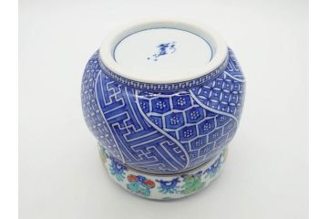 陶匠 高野昭阿弥　和楽庵　京焼　色絵祥瑞　唐子の図　意匠を凝らした水指(瓢箪、瓢形、腰捻、水差、茶道具、煎茶道具、共箱付き)(R-078931)