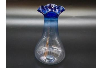 戦前　大正〜昭和初期　昭和レトロ　青フリルが可愛らしい花瓶2点セット(一輪挿し、花入、花器、硝子)(R-078932)