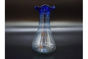 戦前　大正〜昭和初期　昭和レトロ　青フリルが可愛らしい花瓶2点セット(一輪挿し、花入、花器、硝子)(R-078932)
