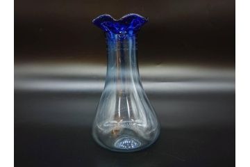 戦前　大正〜昭和初期　昭和レトロ　青フリルが可愛らしい花瓶2点セット(一輪挿し、花入、花器、硝子)(R-078932)