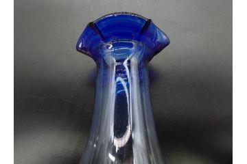 戦前　大正〜昭和初期　昭和レトロ　青フリルが可愛らしい花瓶2点セット(一輪挿し、花入、花器、硝子)(R-078932)