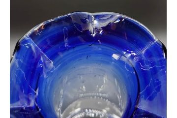 戦前　大正〜昭和初期　昭和レトロ　青フリルが可愛らしい花瓶2点セット(一輪挿し、花入、花器、硝子)(R-078932)