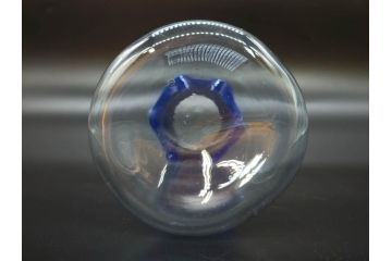 戦前　大正〜昭和初期　昭和レトロ　青フリルが可愛らしい花瓶2点セット(一輪挿し、花入、花器、硝子)(R-078932)