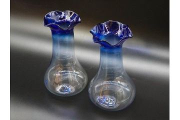 戦前　大正〜昭和初期　昭和レトロな雰囲気が魅力の花瓶2点セット(一輪挿し、花入、花器、硝子)(R-078933)