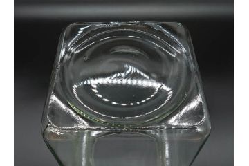アンティーク雑貨　当時物　デッドストック　アルミ蓋　お部屋の雰囲気によく馴染むガラス瓶2点セット(角型、角瓶、キャニスター、ガラスビン、菓子瓶、硝子、フタ付き、小物入れ、ディスプレイ雑貨、古道具、店舗什器)(R-078939)