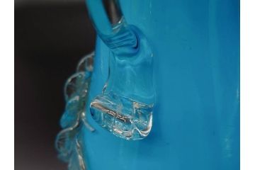 大正〜昭和初期　青/ピンク　紫陽花文様を引き立たせる色鮮やかな被せガラスが美しい花瓶(アジサイ、色被せ、吹きガラス、フリル、フラワーベース、花器、花入、花生、硝子)(R-078943)