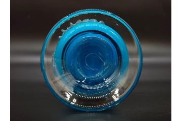 大正〜昭和初期　青/ピンク　紫陽花文様を引き立たせる色鮮やかな被せガラスが美しい花瓶(アジサイ、色被せ、吹きガラス、フリル、フラワーベース、花器、花入、花生、硝子)(R-078943)