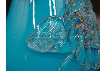 大正〜昭和初期　青/ピンク　被せガラス　紫陽花文様　まるで花びらのような縁に惹かれる花瓶(アジサイ、色被せ、吹きガラス、フリル、フラワーベース、花器、花入、花生、硝子)(R-078944)