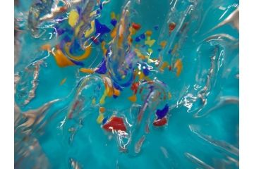 大正〜昭和初期　青/ピンク　被せガラス　紫陽花文様　まるで花びらのような縁に惹かれる花瓶(アジサイ、色被せ、吹きガラス、フリル、フラワーベース、花器、花入、花生、硝子)(R-078944)