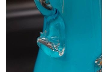 大正〜昭和初期　青/ピンク　被せガラス　紫陽花文様　まるで花びらのような縁に惹かれる花瓶(アジサイ、色被せ、吹きガラス、フリル、フラワーベース、花器、花入、花生、硝子)(R-078944)