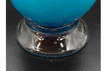 大正〜昭和初期　青/ピンク　被せガラス　紫陽花文様　まるで花びらのような縁に惹かれる花瓶(アジサイ、色被せ、吹きガラス、フリル、フラワーベース、花器、花入、花生、硝子)(R-078944)