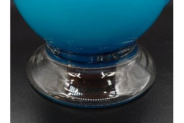 大正〜昭和初期　青/ピンク　被せガラス　紫陽花文様　まるで花びらのような縁に惹かれる花瓶(アジサイ、色被せ、吹きガラス、フリル、フラワーベース、花器、花入、花生、硝子)(R-078944)