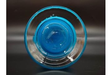 大正〜昭和初期　青/ピンク　被せガラス　紫陽花文様　まるで花びらのような縁に惹かれる花瓶(アジサイ、色被せ、吹きガラス、フリル、フラワーベース、花器、花入、花生、硝子)(R-078944)