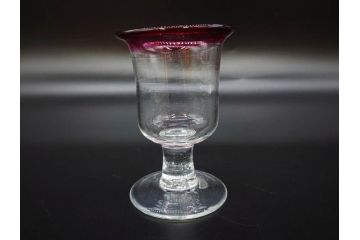 大正〜昭和初期　当時物　レトロな雰囲気が漂う赤縁氷コップ2客セット(グラス、吹きガラス、和ガラス、硝子)(R-078949)