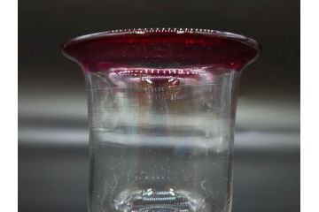 大正〜昭和初期　当時物　レトロな雰囲気が漂う赤縁氷コップ2客セット(グラス、吹きガラス、和ガラス、硝子)(R-078949)