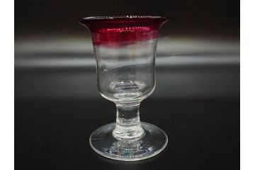 大正〜昭和初期　当時物　レトロな雰囲気が漂う赤縁氷コップ2客セット(グラス、吹きガラス、和ガラス、硝子)(R-078949)