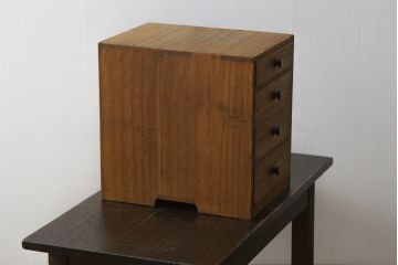 和製アンティーク　総桐(キリ)材　空間になじむシンプルなデザインの小引き出し(小物収納、卓上収納)(R-078951)