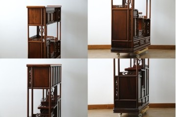 和製ビンテージ　花梨(カリン)材　螺鈿(ラデン)　象嵌入り　上品な佇まいで和の雰囲気を引き立てる飾り棚　(R-078955)