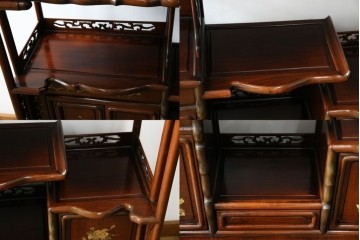 和製ビンテージ　花梨(カリン)材　螺鈿(ラデン)　象嵌入り　上品な佇まいで和の雰囲気を引き立てる飾り棚　(R-078955)