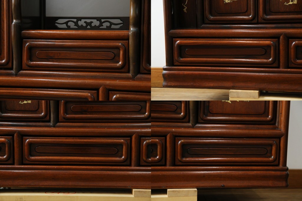 和製ビンテージ　花梨(カリン)材　螺鈿(ラデン)　象嵌入り　上品な佇まいで和の雰囲気を引き立てる飾り棚　(R-078955)