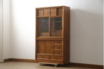 和製ビンテージ　美品　屋久杉　優しい色合いと杢目が魅力的な茶箪笥(茶タンス、収納棚、戸棚、茶棚、飾り棚、キャビネット、ヴィンテージ)(定価約30万円)(R-078956)