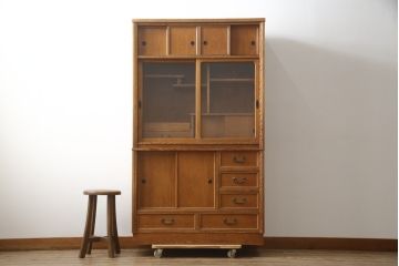 和製ビンテージ　美品　屋久杉　優しい色合いと杢目が魅力的な茶箪笥(茶タンス、収納棚、戸棚、茶棚、飾り棚、キャビネット、ヴィンテージ)(定価約30万円)(R-078956)