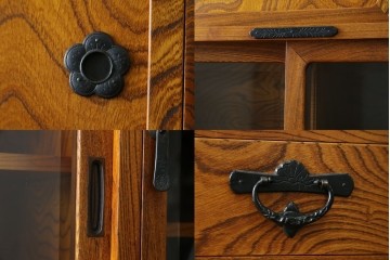 中古　岩谷堂箪笥　力強い杢目と黒々とした金具が迫力ある茶箪笥　(R-078957)