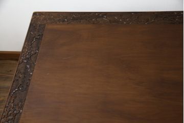 中古　美品　軽井沢彫り 贅沢な総彫り仕上げのダイニングテーブル(4人掛け、6人掛け、食卓)(定価約80万円)(R-078963)