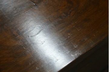 イギリスアンティーク　ウォルナット材の落ち着いた色味が素敵な猫脚コンソールデスク　(R-078971)