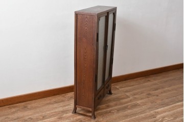 和製ビンテージ　指物工芸家具　李朝デザイン　前面桑(クワ)材　天板・側面キハダ材　可愛らしい装飾が遊び心をくすぐる小振りな収納棚　(R-078975)