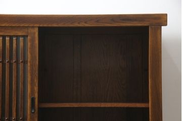 中古　高級品!!　ナラ材　上質な和の空間を演出するアンティーク調二段重ね水屋箪笥(食器棚、キャビネット、茶箪笥、収納棚、戸棚)(R-078976)