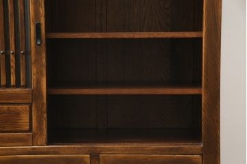 中古　高級品!!　ナラ材　上質な和の空間を演出するアンティーク調二段重ね水屋箪笥(食器棚、キャビネット、茶箪笥、収納棚、戸棚)(R-078976)