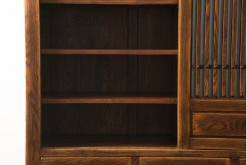 中古　高級品!!　ナラ材　上質な和の空間を演出するアンティーク調水屋箪笥サイドボード(食器棚、サイドキャビネット、茶箪笥、収納棚、戸棚)(R-078977)