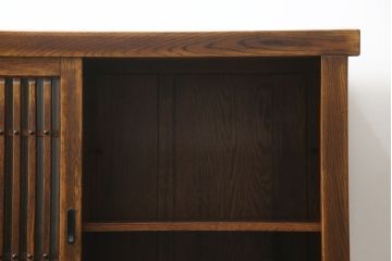中古　高級品!!　ナラ材　上質な和の空間を演出するアンティーク調水屋箪笥サイドボード(食器棚、サイドキャビネット、茶箪笥、収納棚、戸棚)(R-078977)